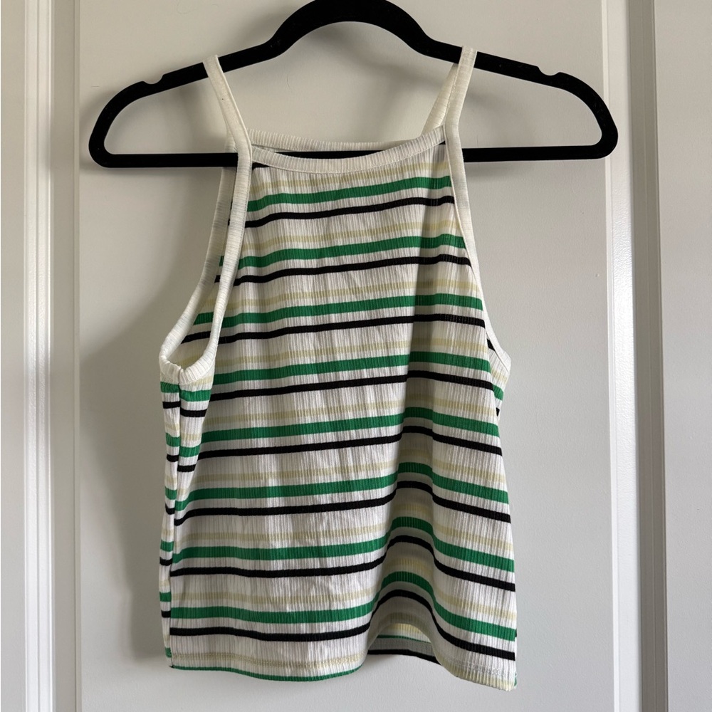Francesca's Collections White and Green Striped Tank Top